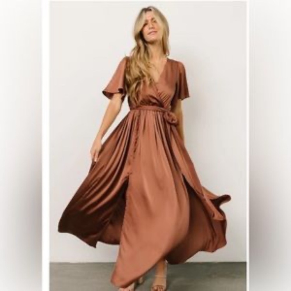 Baltic Born NWT Elegant Brown/ Rose Wrap Dress - Picture 6 of 6